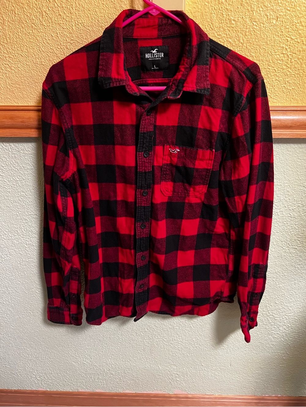 Hollister Men’s Red & Black Buffalo Plaid Flannel Shirt | Y2K Grunge Outdoors